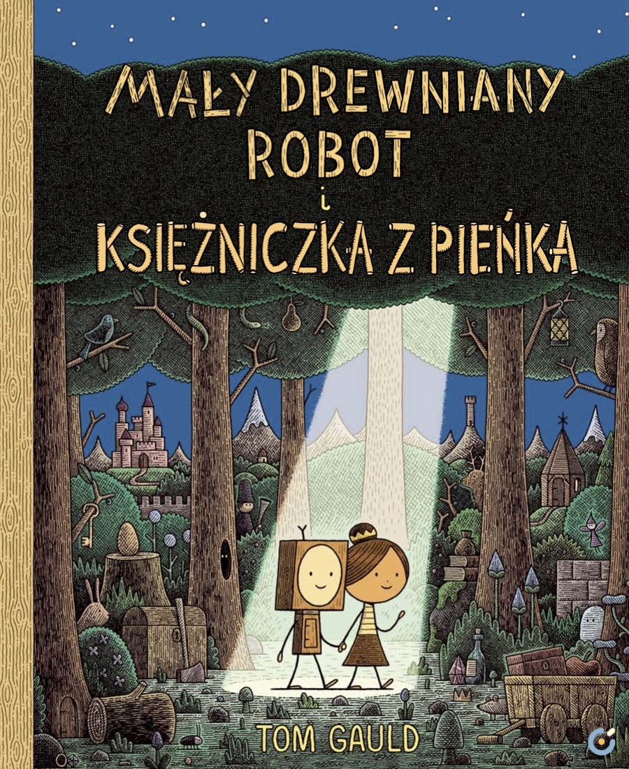 Mały drewniany robot i księżniczka z pieńka